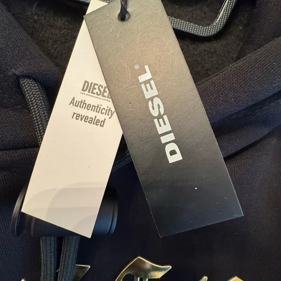 DIESEL Hooded  D-OXI-A1 Sweater Dress Size Small  Black With Bold Gold Logo NWT! - Picture 12 of 14